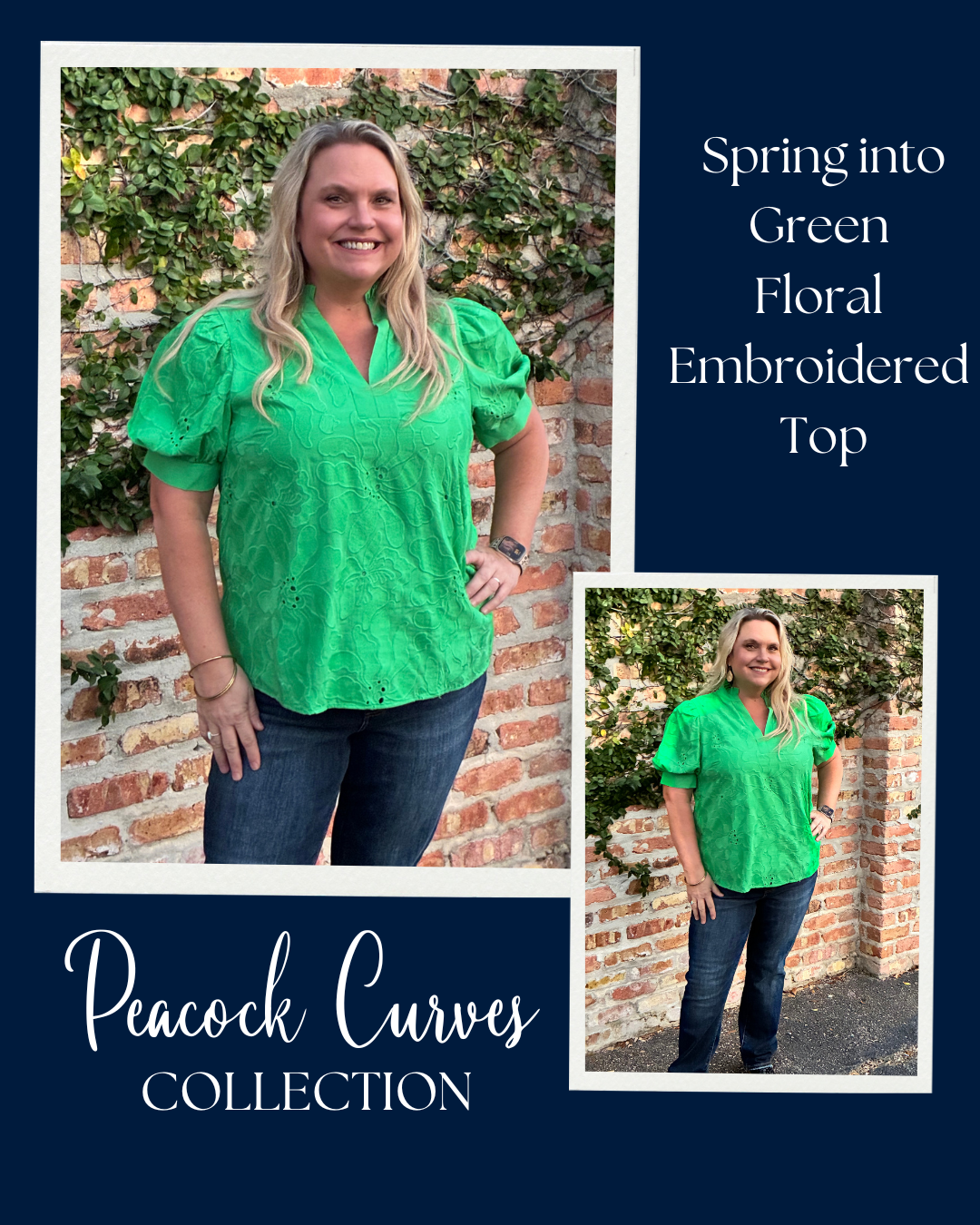 Spring into Green  Floral Embroidered Top Peacock Curves
