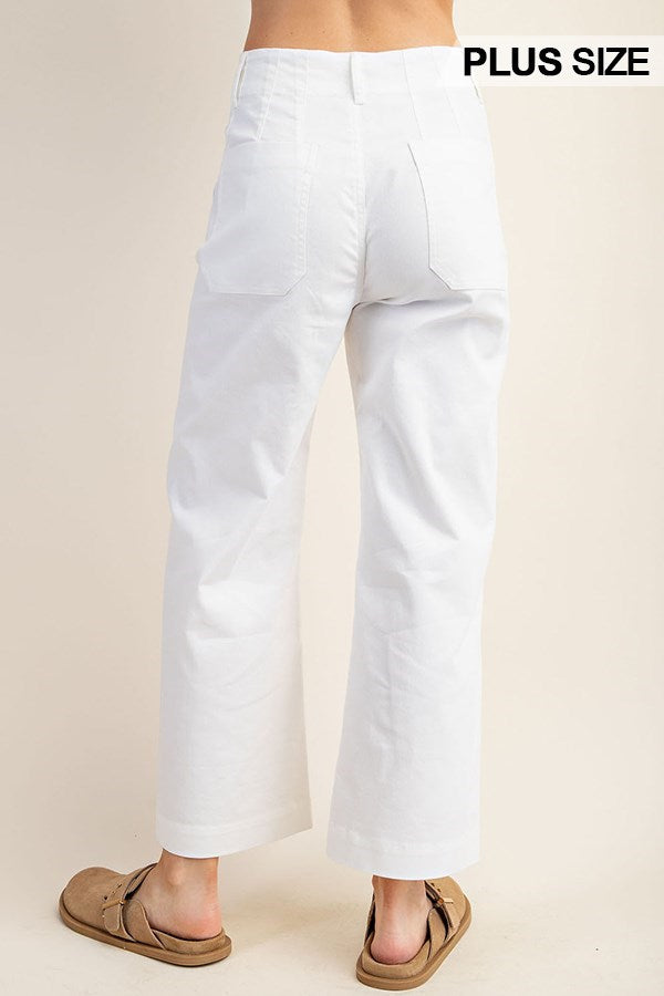 Off White Ankle Cropped Summer Pants - Curvy