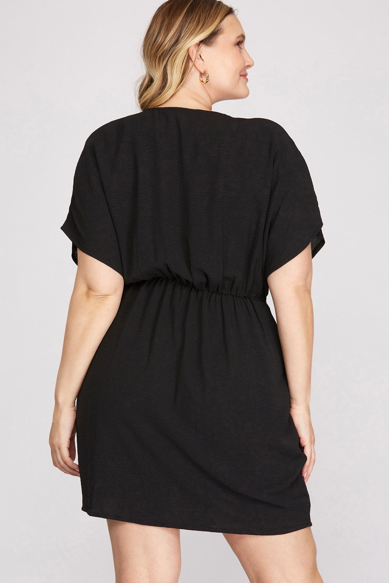 CURVY - DOLMAN SLEEVE SURPLICE WOVEN DRESS WITH SIDE TIE