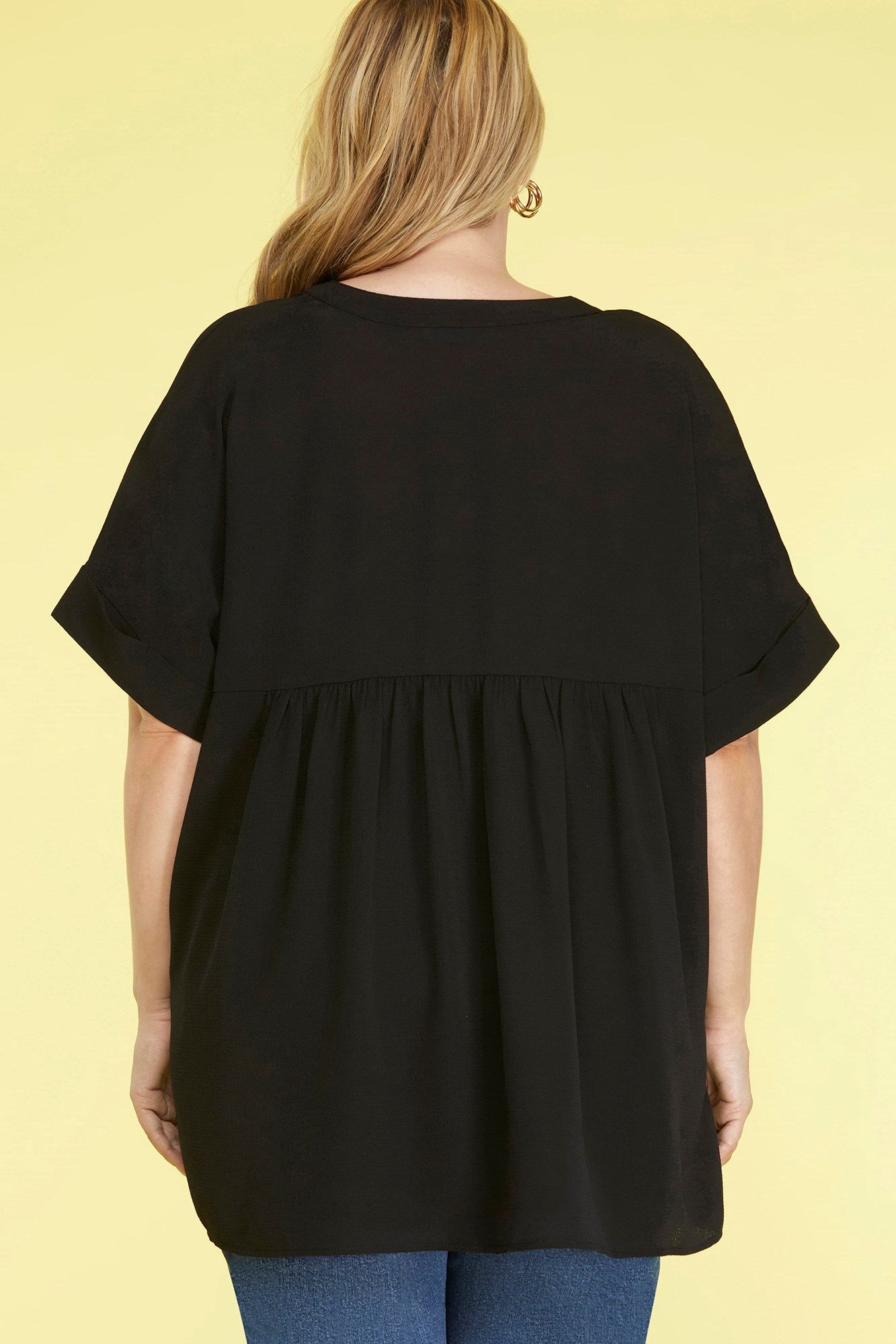 Curvy - Drop Shoulder V Neck Woven Top