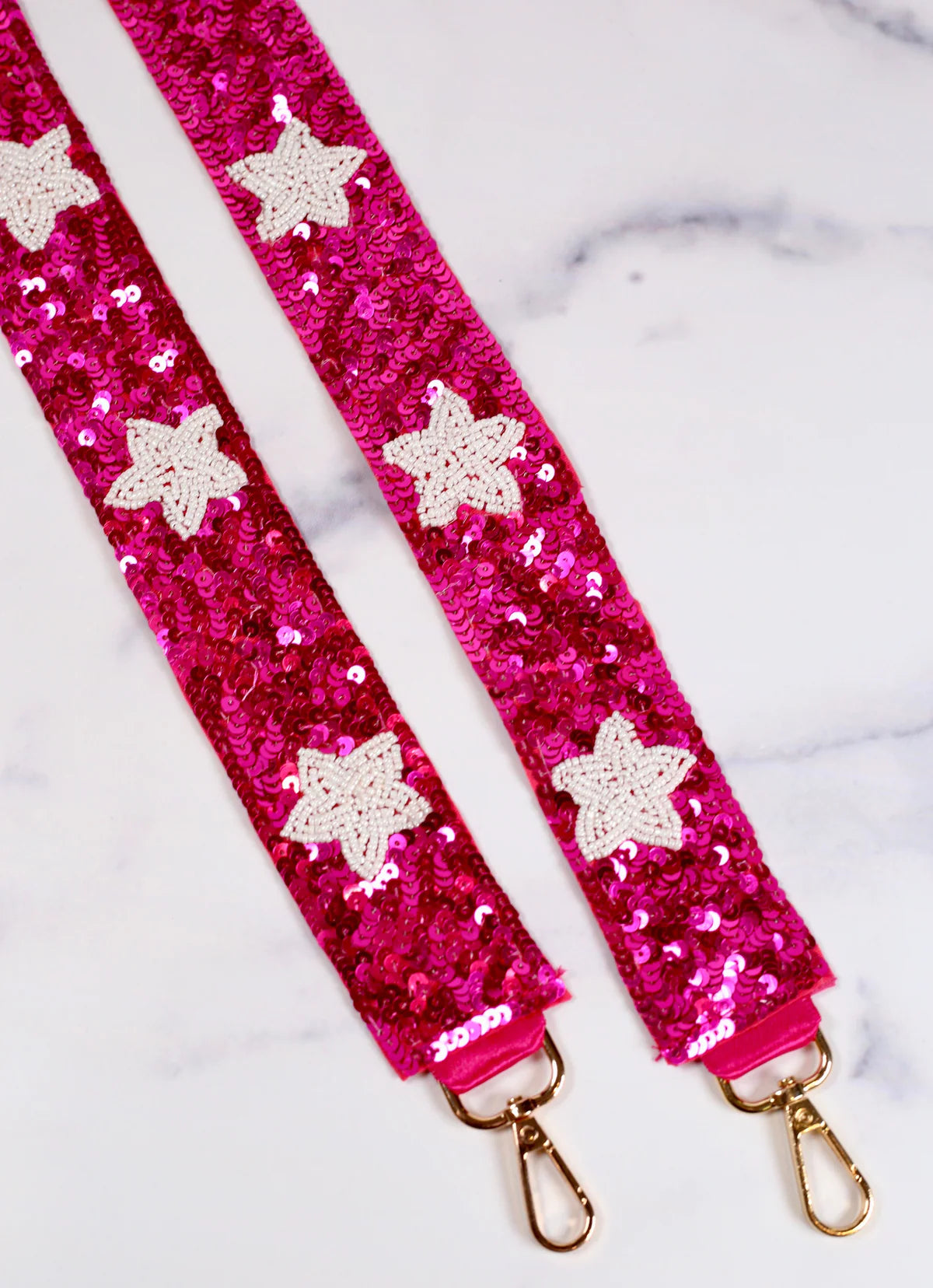 Fuchsia with White Stars sequin and beaded strap