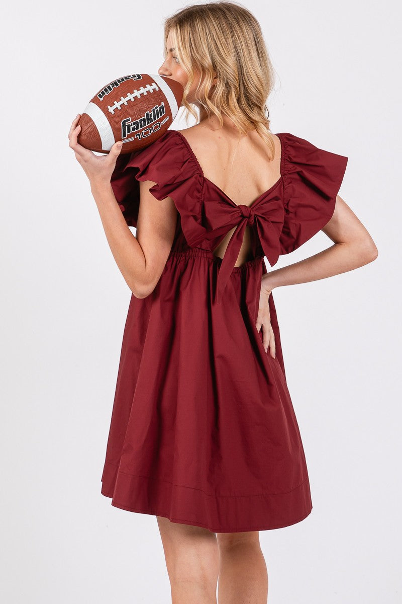 Poplin Ruffle Sleeve Tie Back Dress