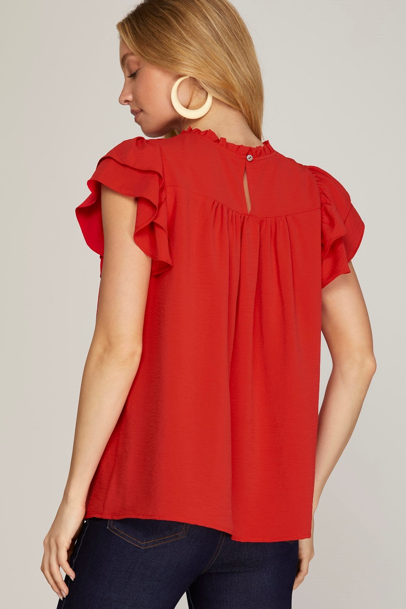 Red Pleated York Woven Top