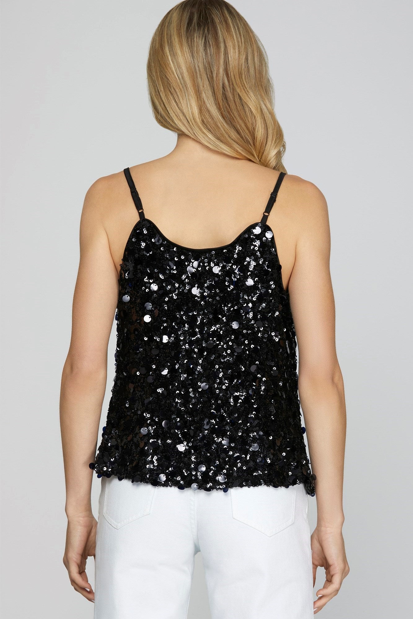 Black Sequin Cowl Neck Cami Top