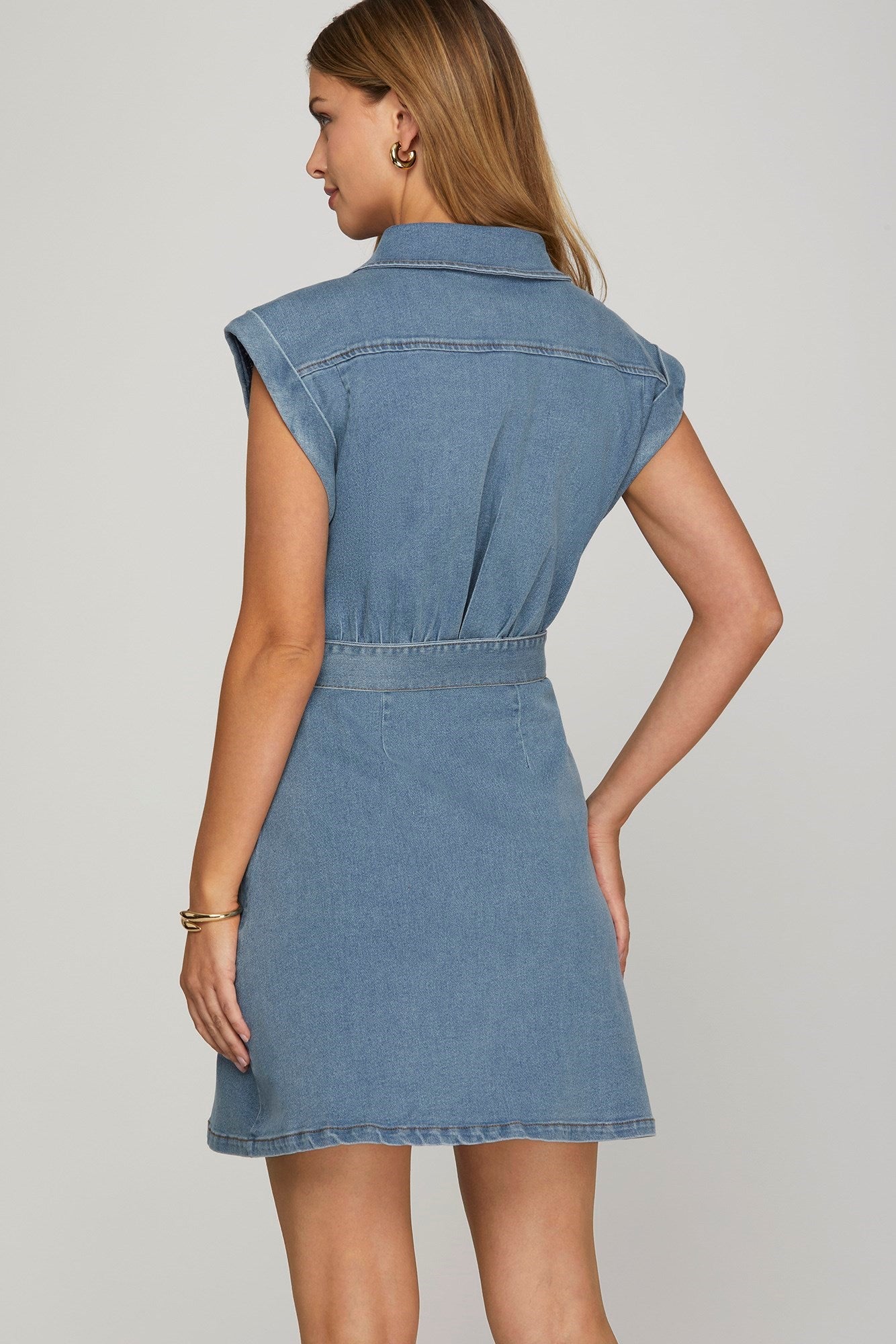 Denim V Neck Mini Dress