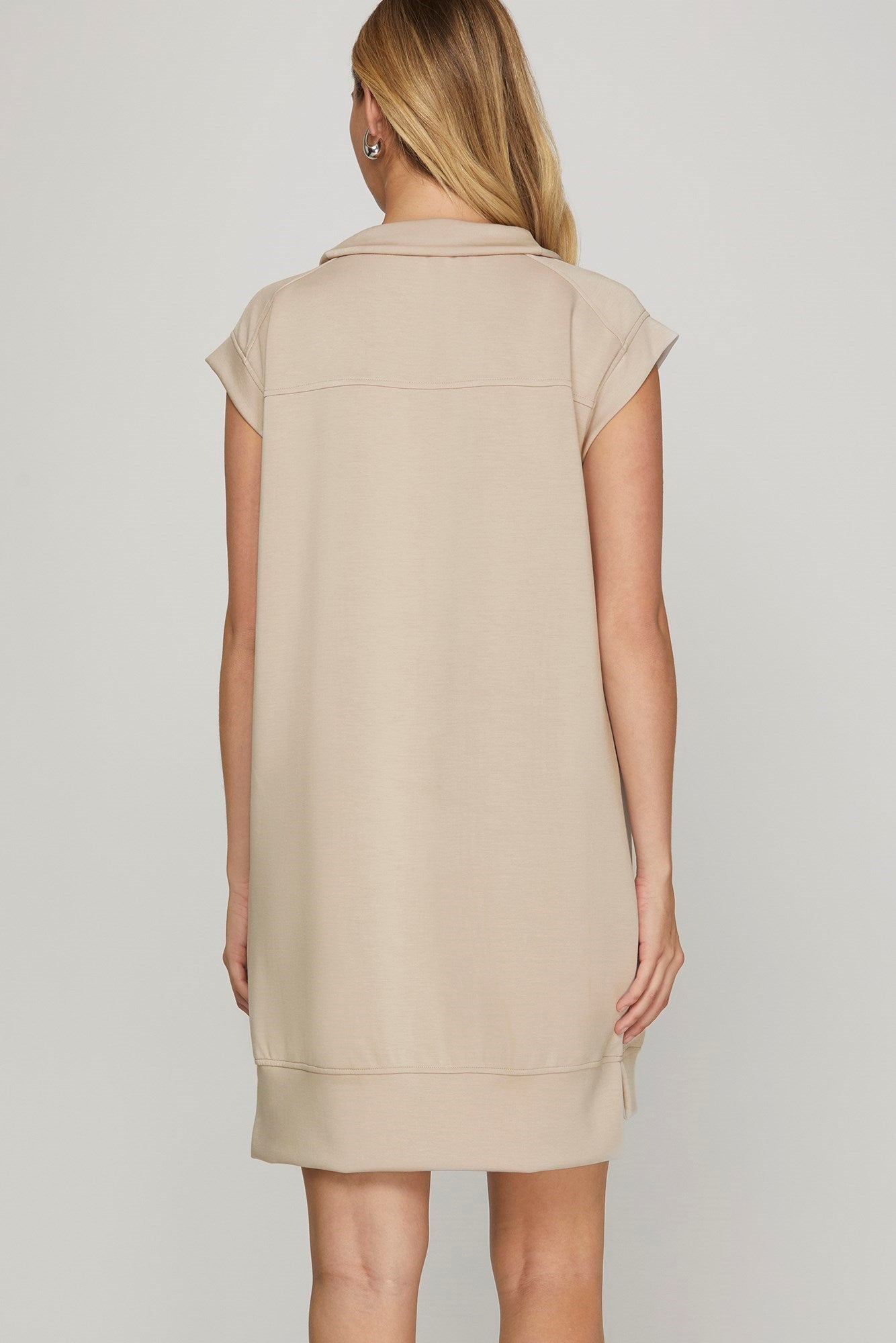 Lt. Taupe Knit Drop Shoulder Half Zip Dress w Pockets