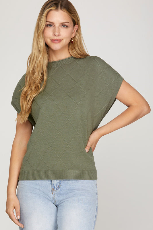 Olive Drop Shoulder Mock Neck Sweater