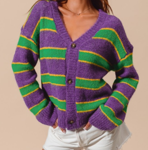 Mardi Gras Striped Knit Button Up Cardigan