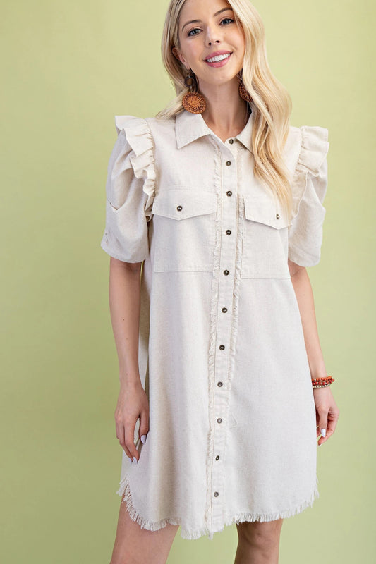 Oatmeal Linen Blend Shirt Dress