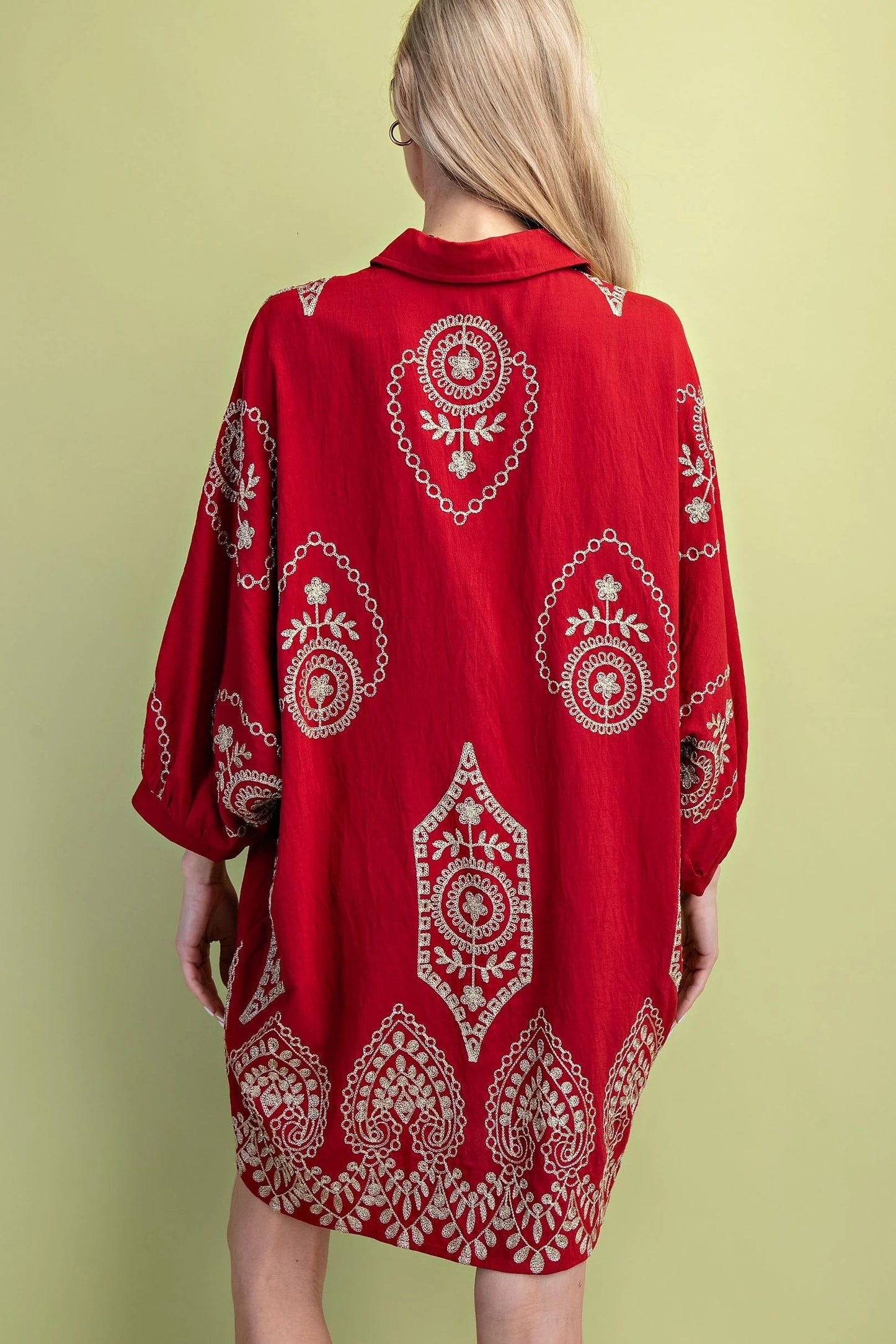 Crimson Dolman Sleeve Shirt Dress