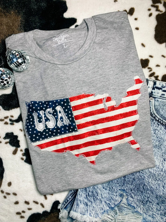 USA Flag Applique short sleeve T shirt