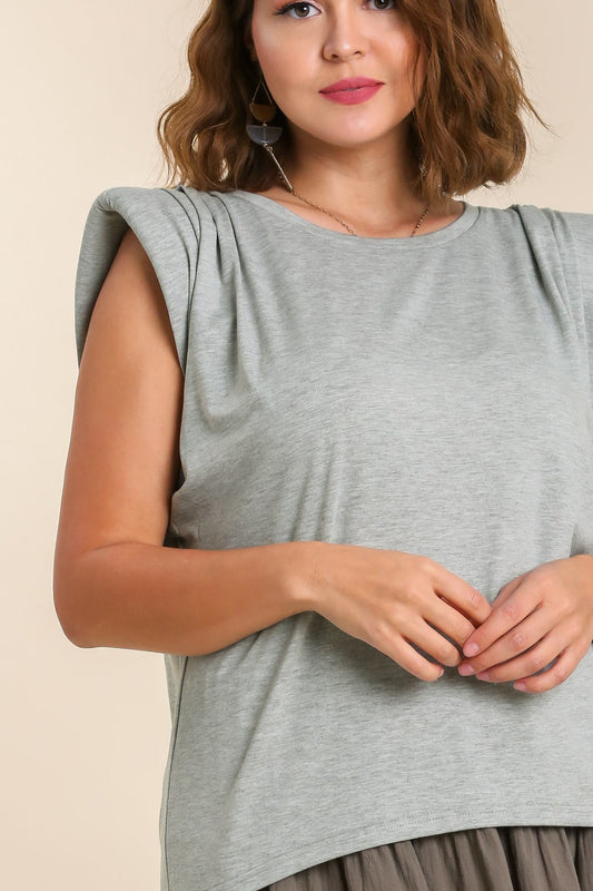 Heather Grey Sleeveless Jersey Top w Shoulder Pads