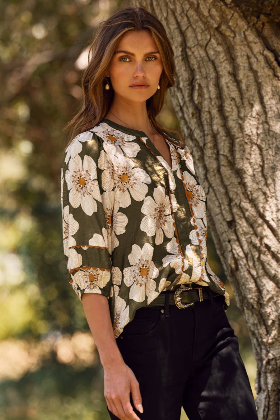 Floral Printed 3/4 Sleeve Blouse
