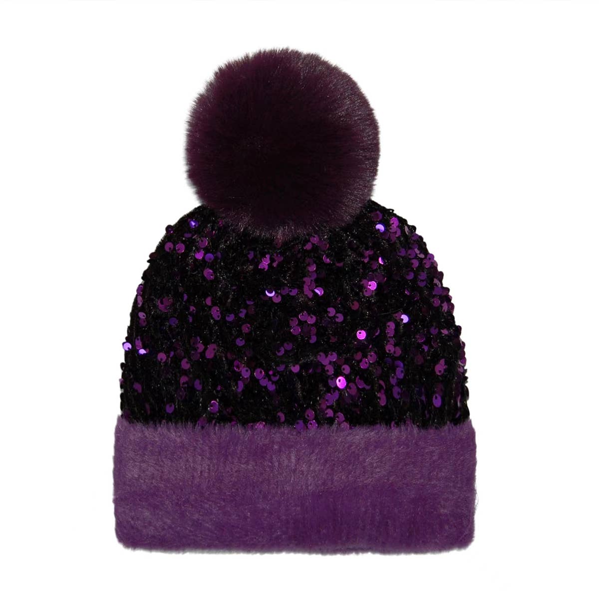 Sequin Fur Pom Fashion Beanie