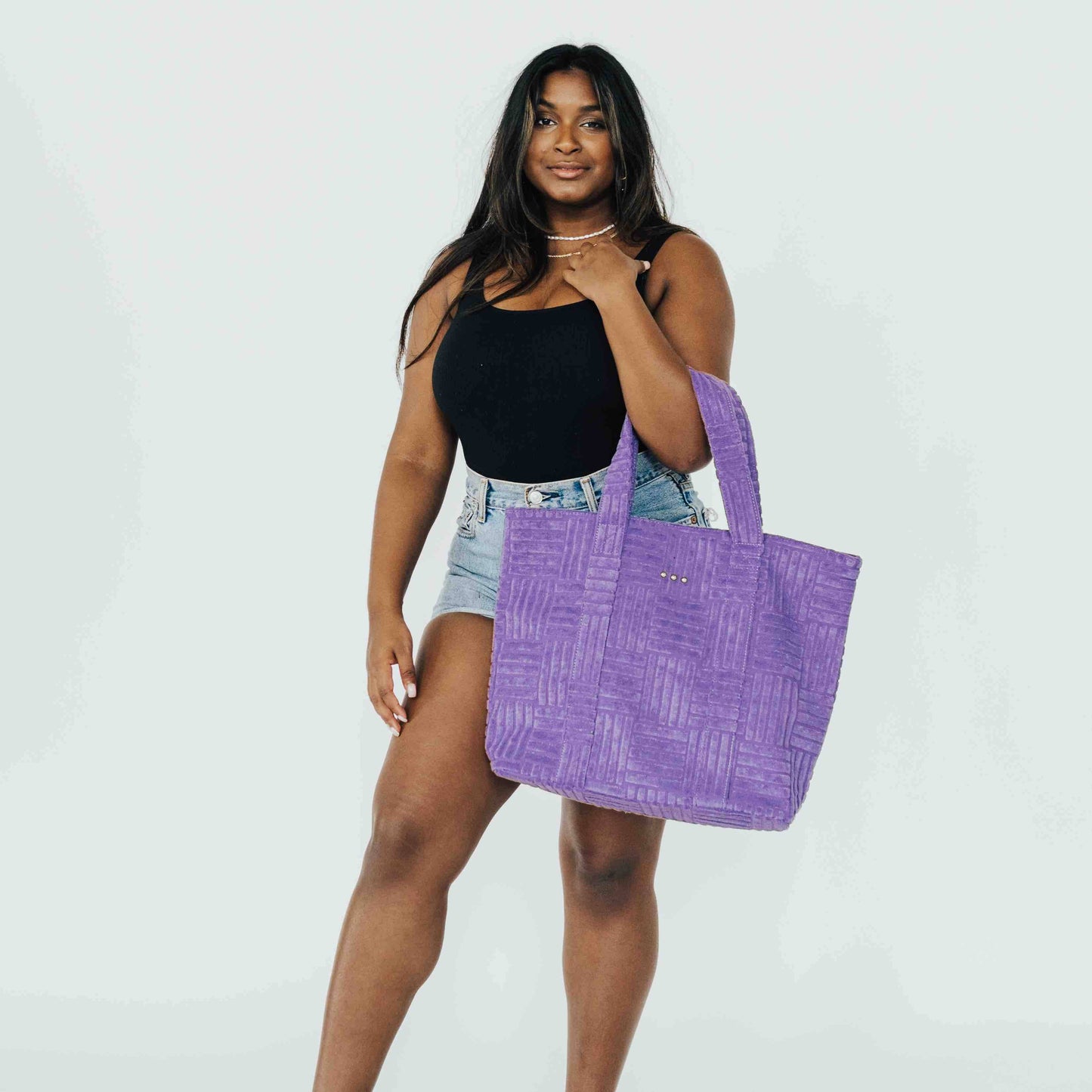 Teagan Terry Cloth Tote with Pouch : Purple