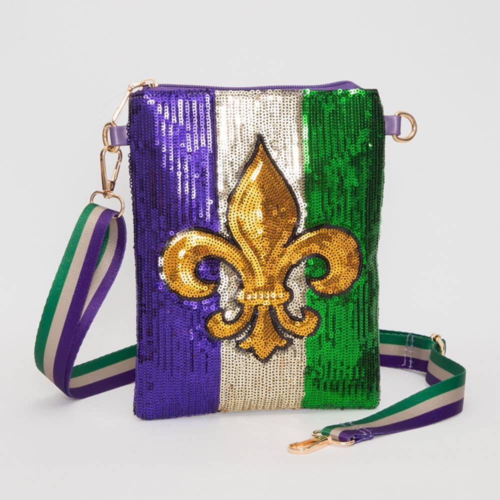 Fleur de Lis Mardi Gras Sequin Crossbody Bag