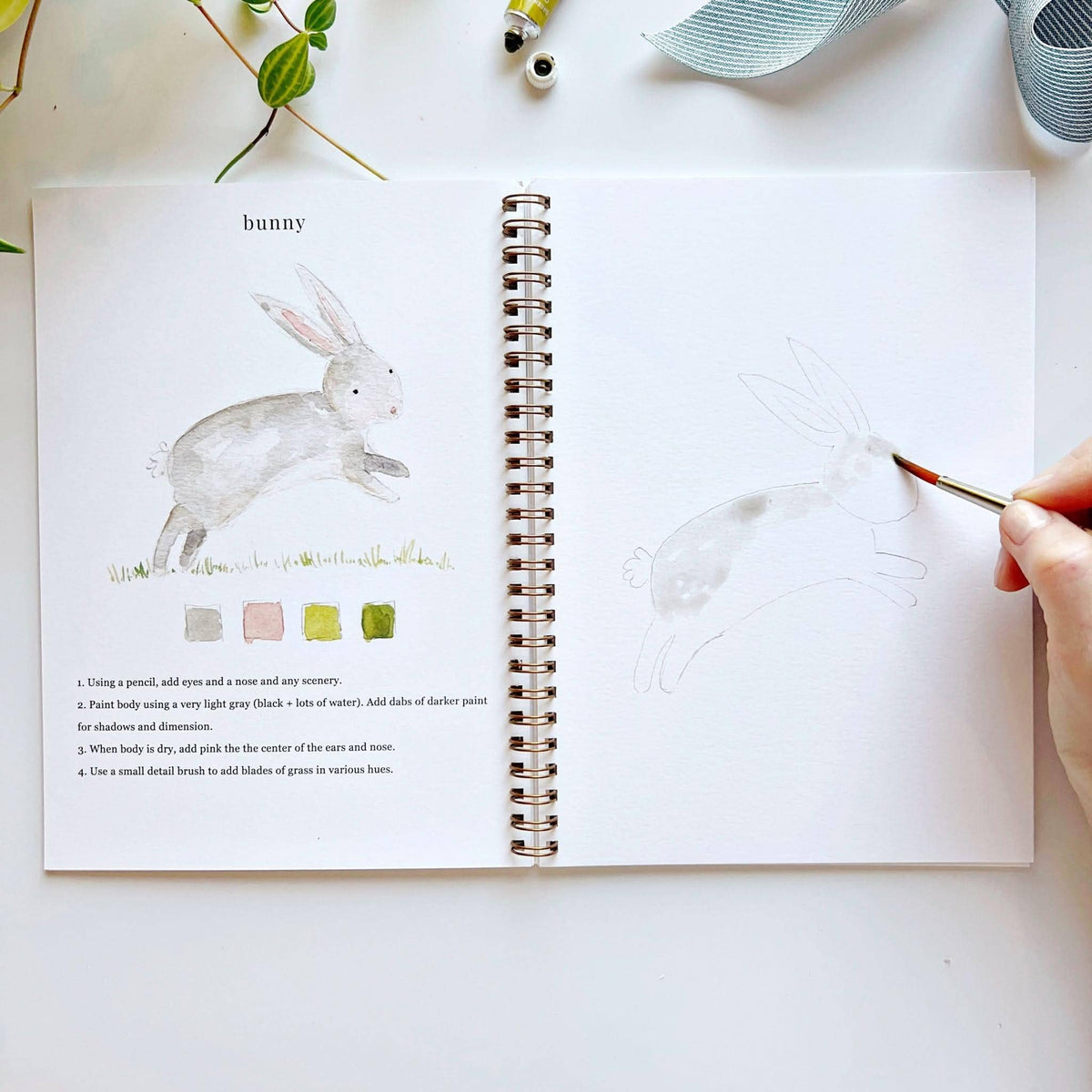 Bunny page with painted example