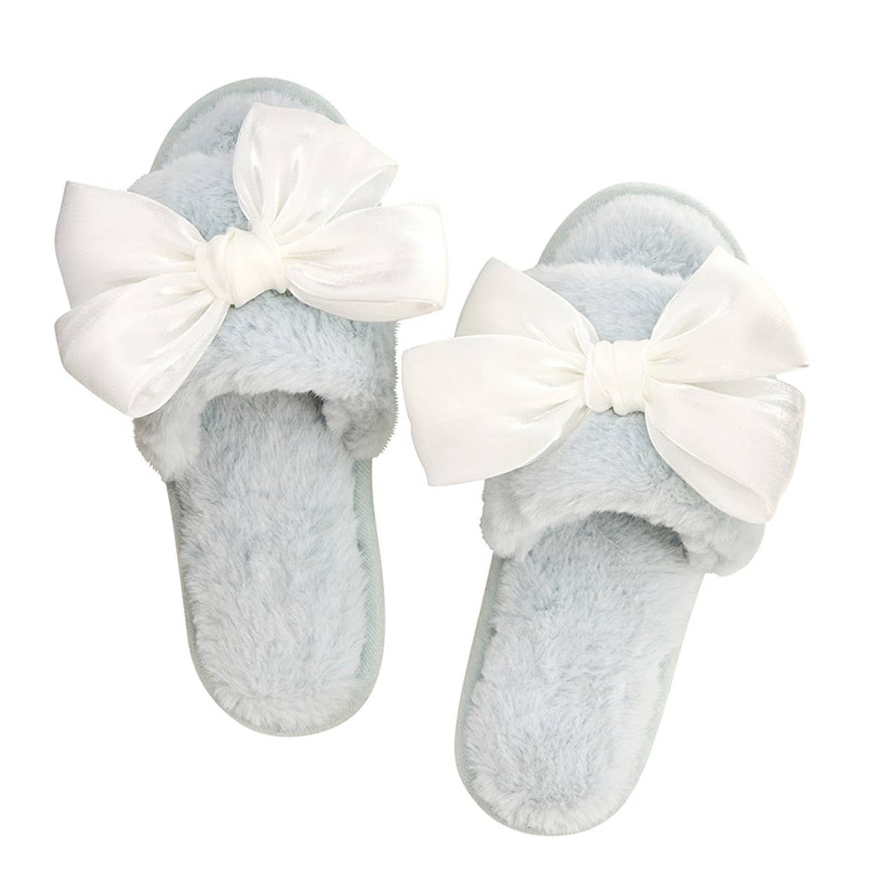 Plush Slippers - White Bow