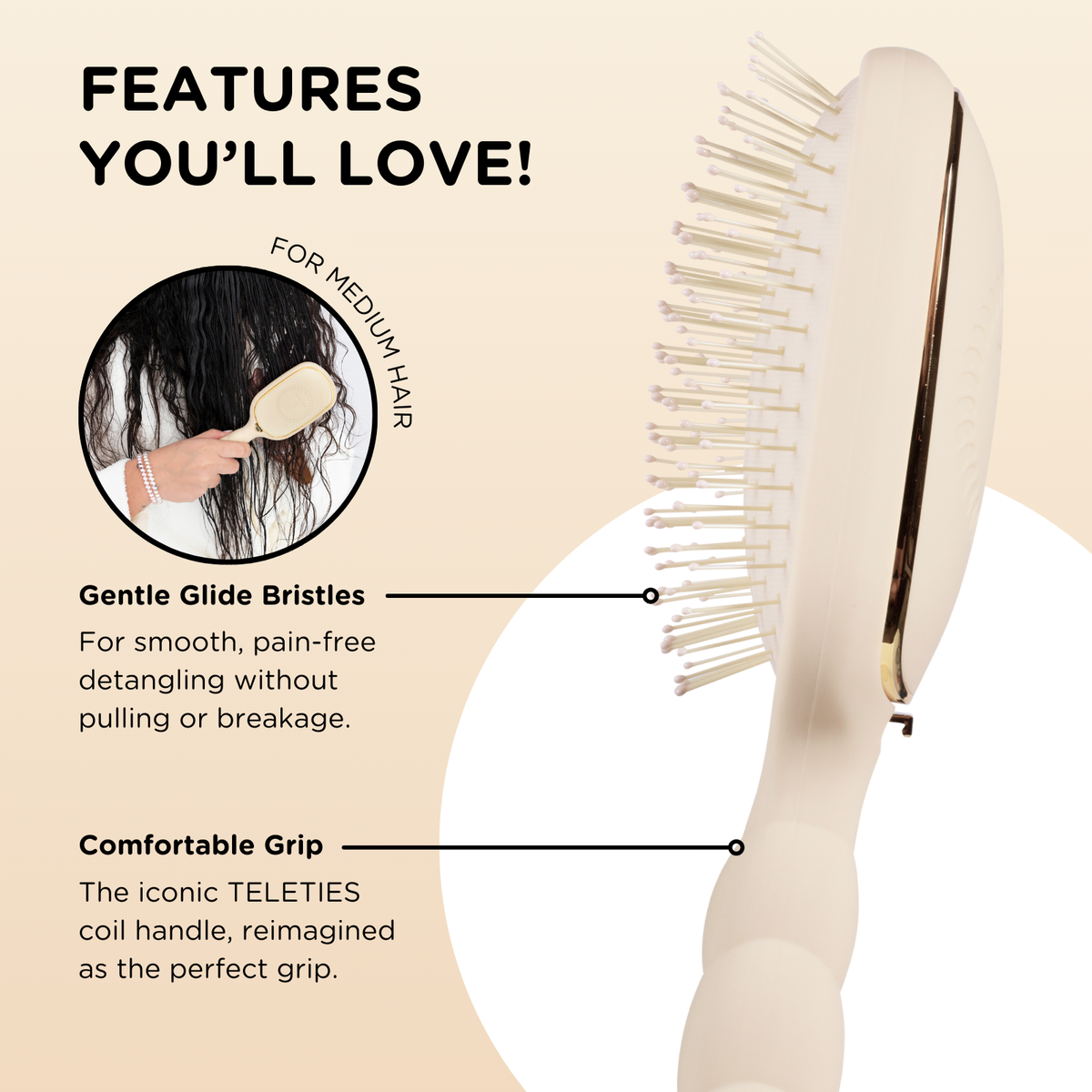 TELETIES detangler brush for medium hair features graphic