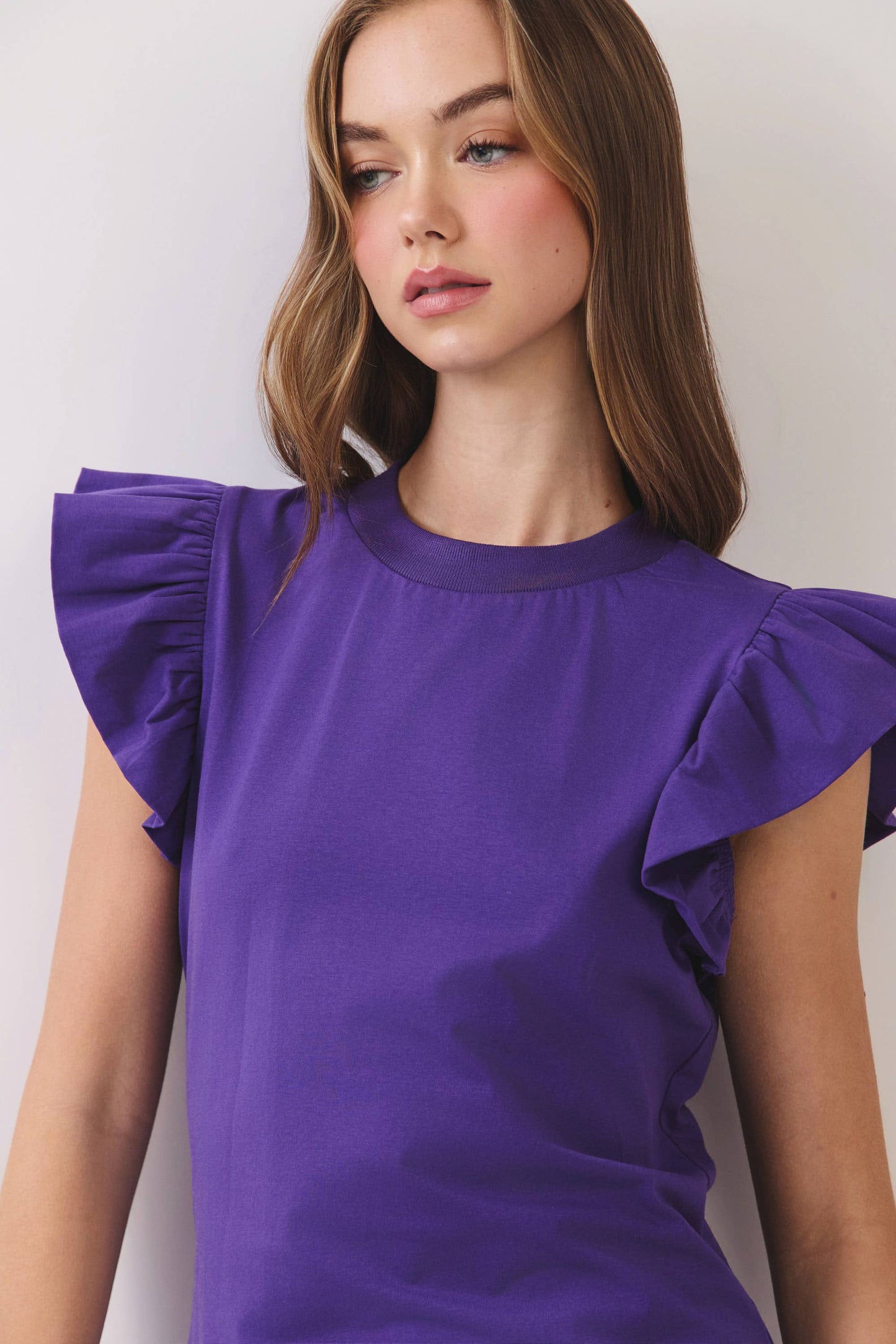 Purple  Flutter Sleeves Top