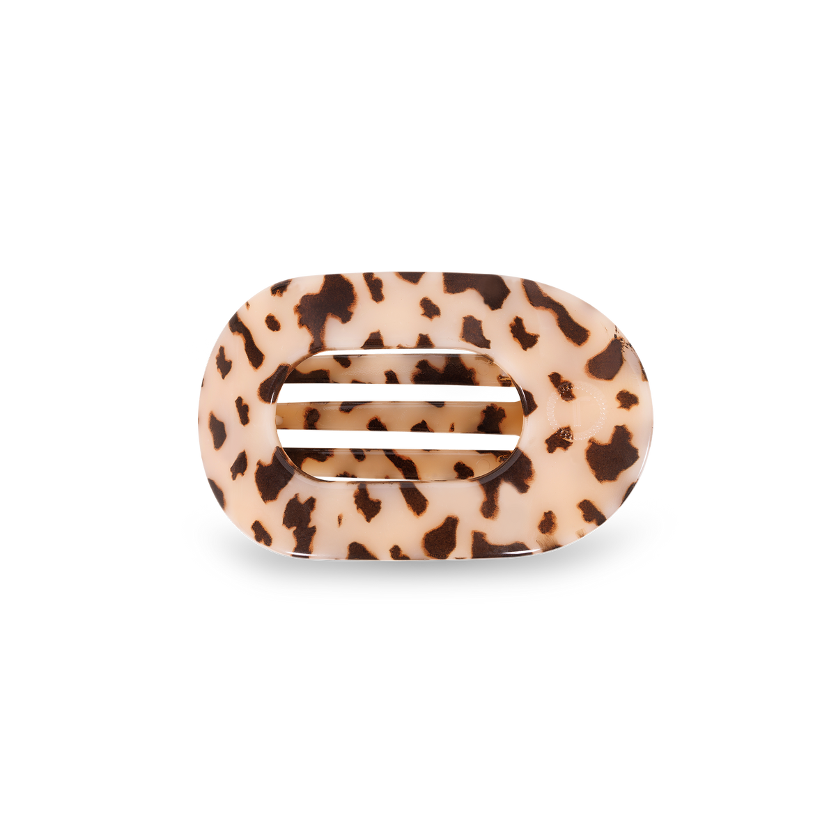 Small TELETIES round flat hair clip in blonde tortoise, front view