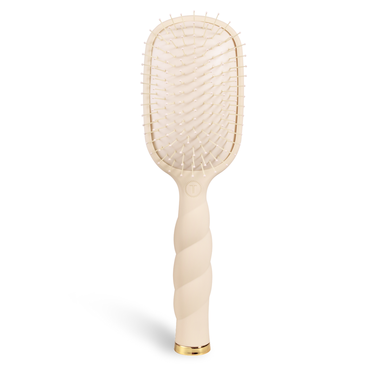 TELETIES tan detangler brush for medium hair with coil handle, front view
