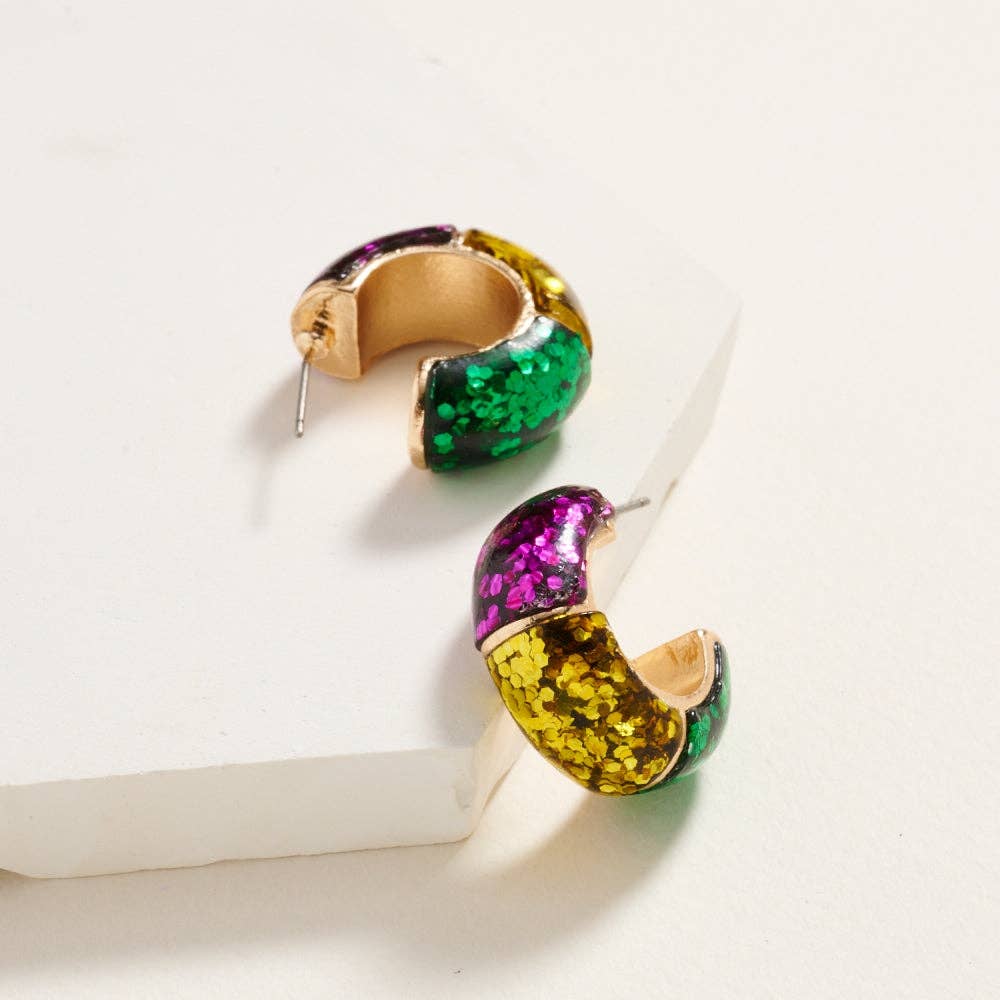 Mardi Gras Sequin Glitter Post Hoop Earrings