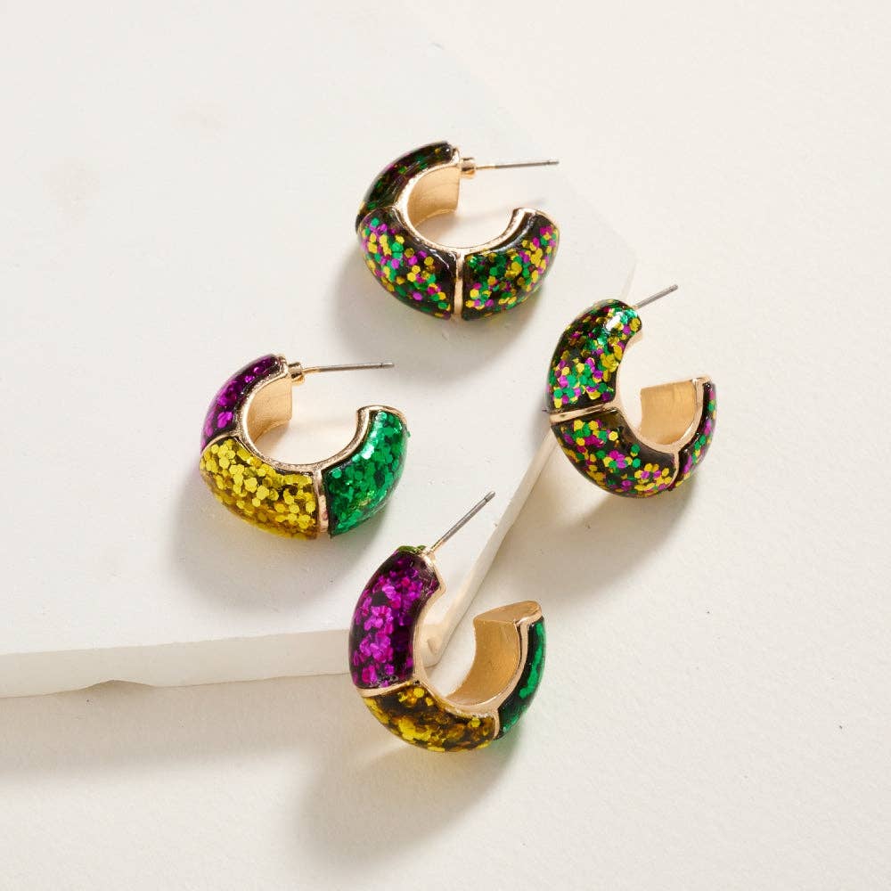Mardi Gras Sequin Glitter Post Hoop Earrings