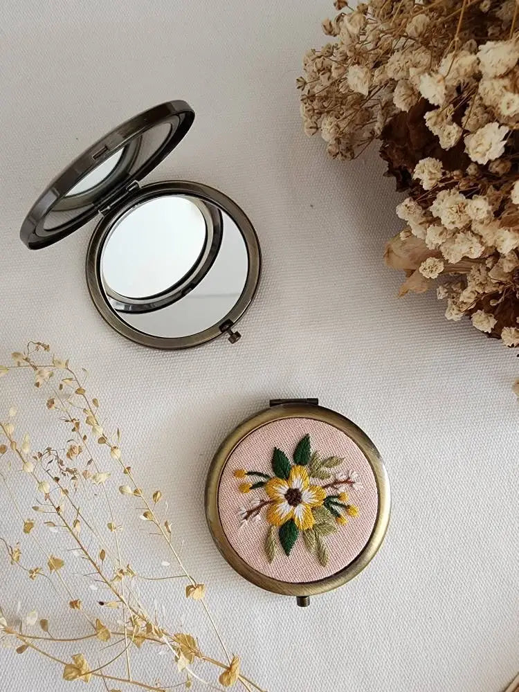 Sophia Floral Embroidered Compact Mirror