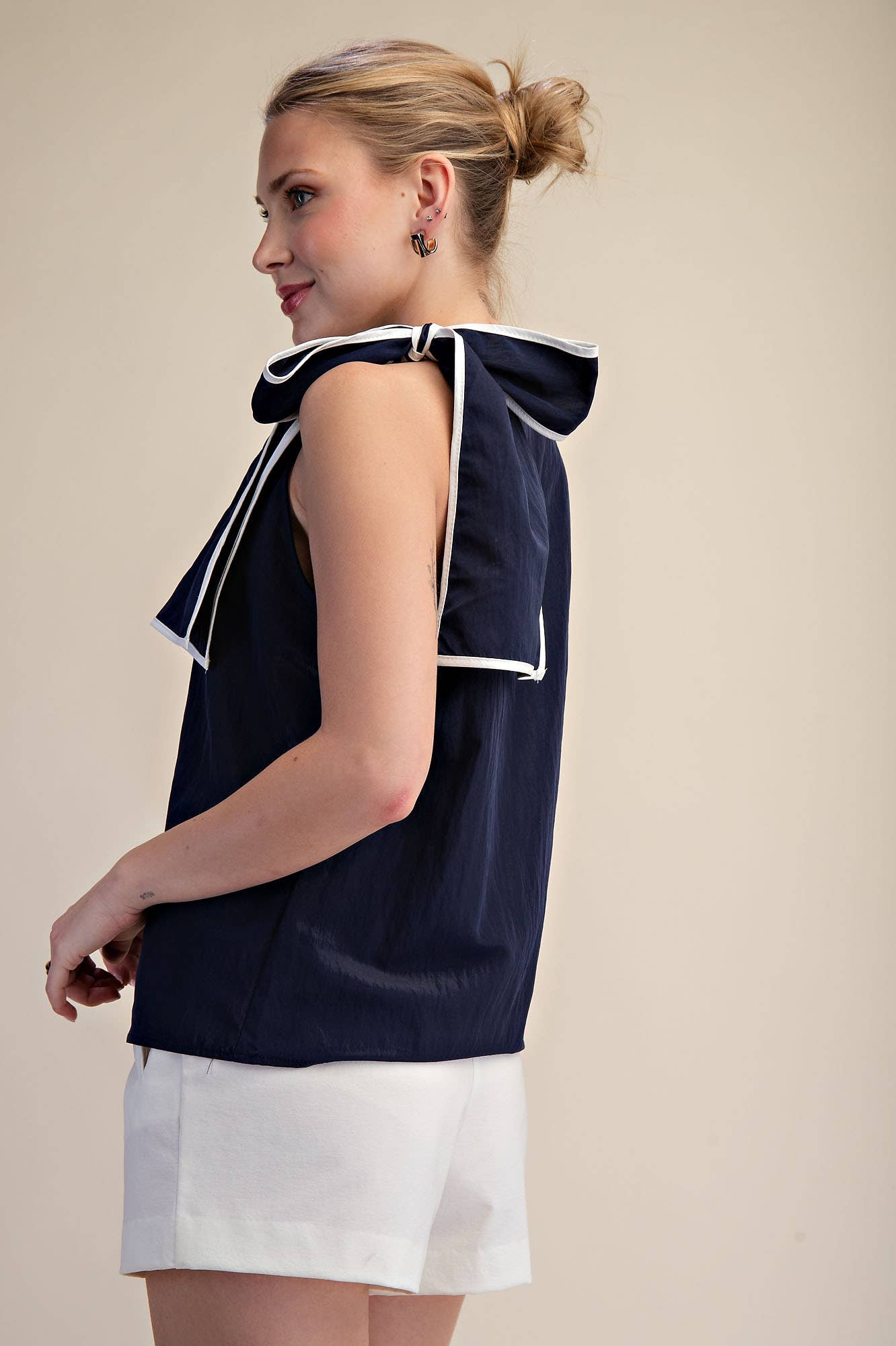 Navy Blair Bow Sleeveless Top