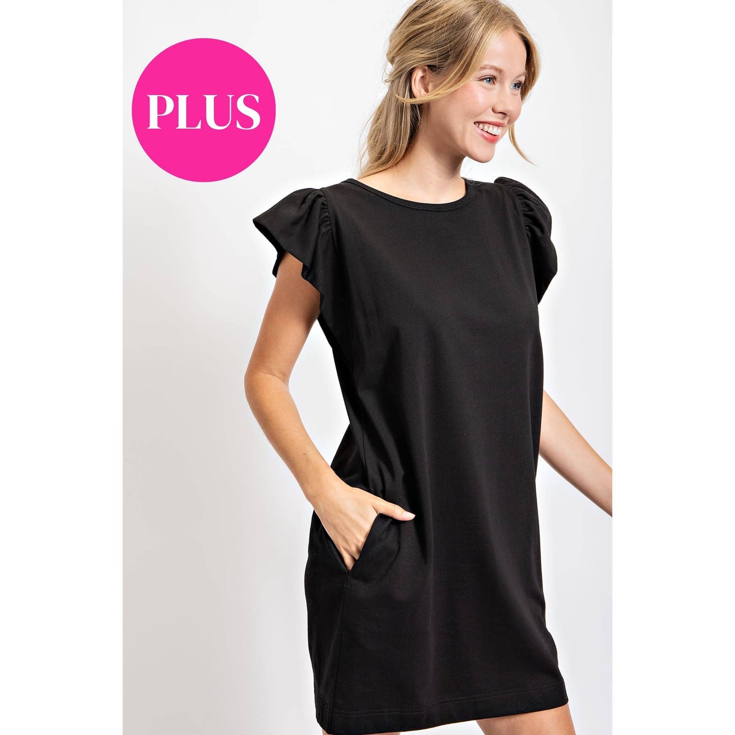 Plus Size Cotton Mini Shift Dress - Black Final Sale