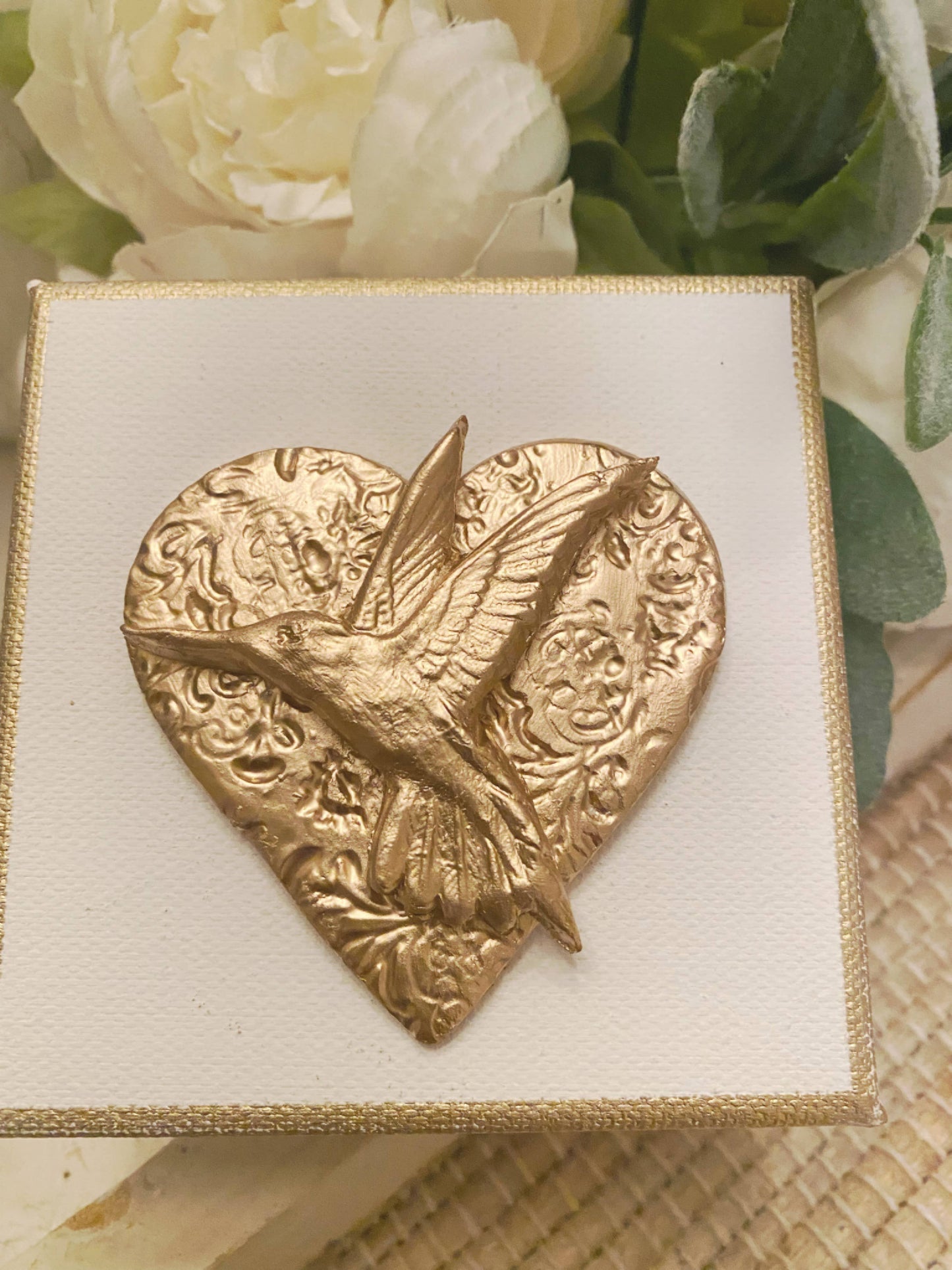 Gold Gilded Hummingbird Heart Canvas Art