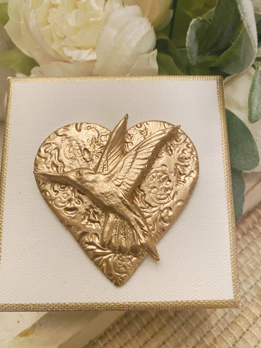 Gold Gilded Hummingbird Heart Canvas Art