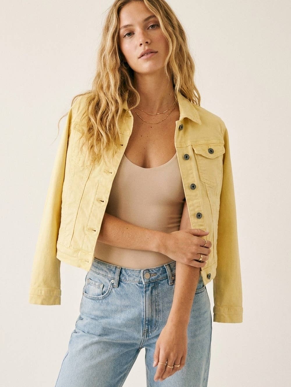 Butter Yellow Denim Jacket with Button-Front