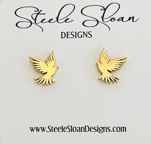 Flying Dove Gold Stud Earrings