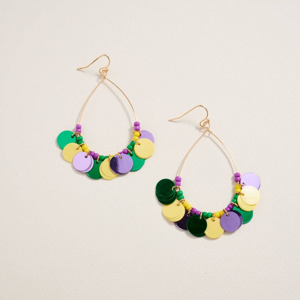 Mardi Gras Sequin Confetti Beaded Hook Earrings
