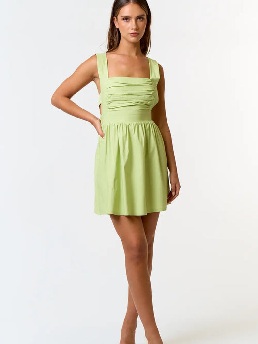 Stretch Woven Back Tie Babydoll Dress
