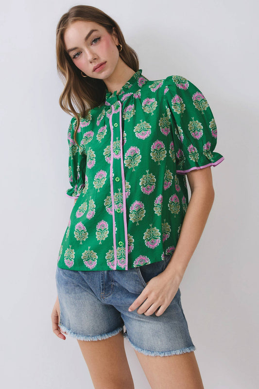 Green Fresh Blooms Top