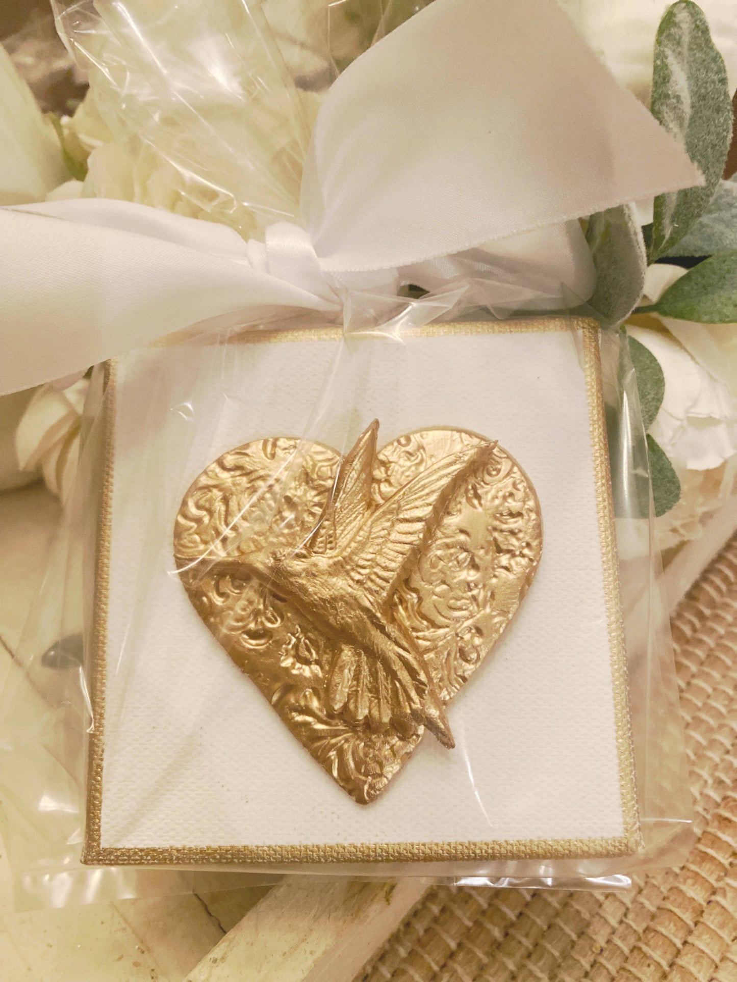 Gold Gilded Hummingbird Heart Canvas Art