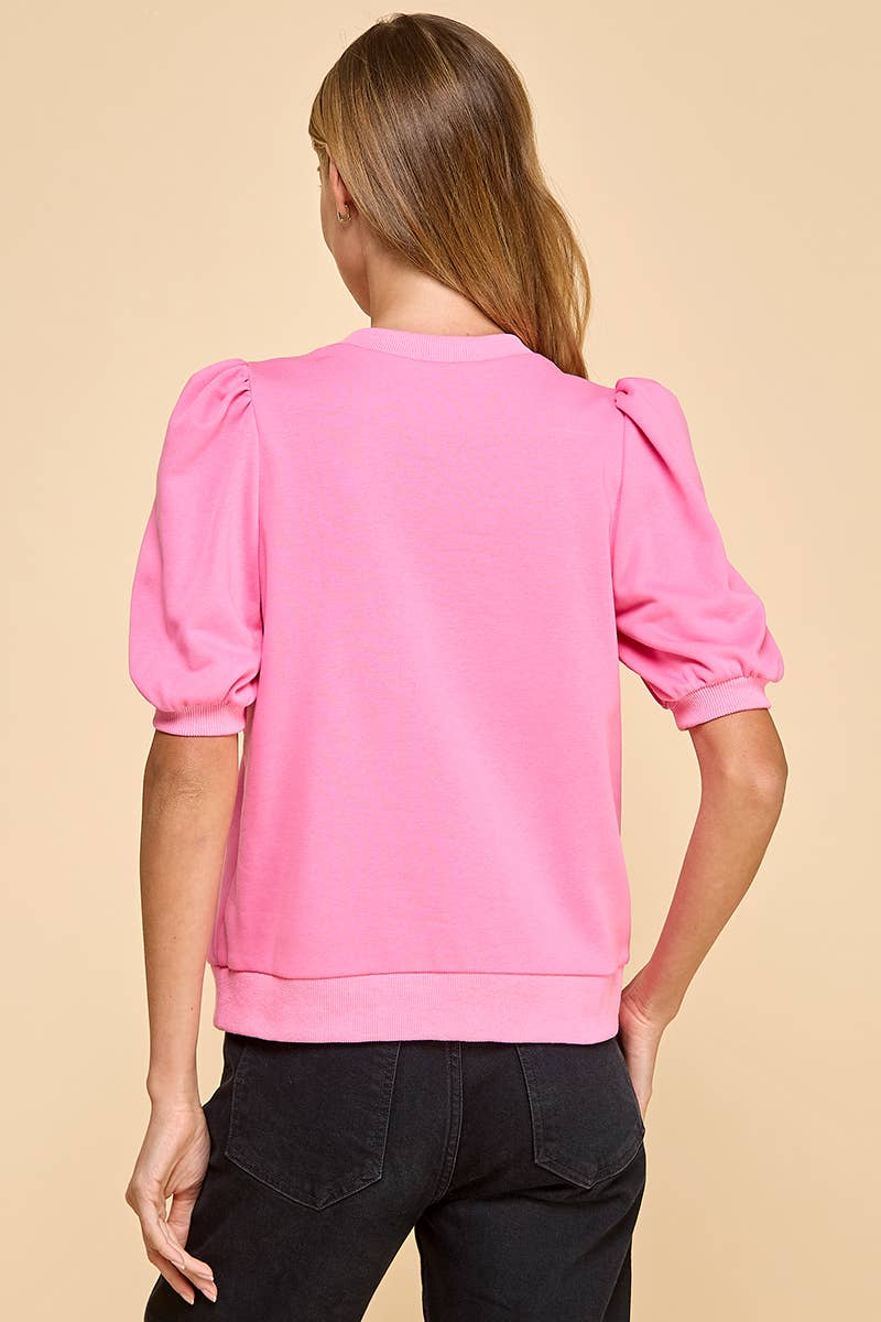 Pink Puff Sleeve Sweatshirt