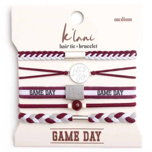 "Game Day" Maroon & Gray Hair Tie Bracelets
