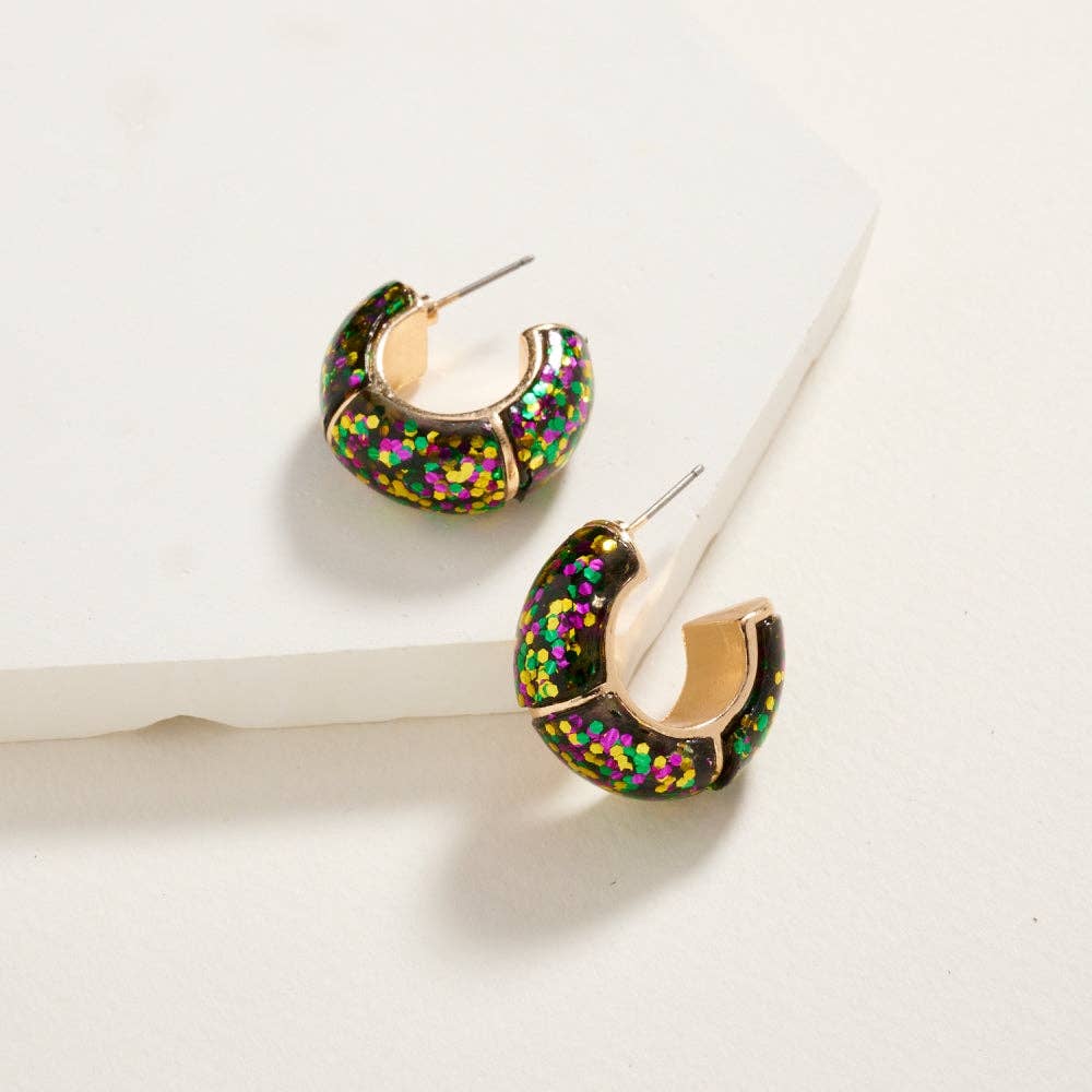 Mardi Gras Sequin Glitter Post Hoop Earrings