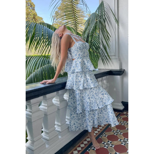 Tie Up Tiered Skirt Maxi Dress