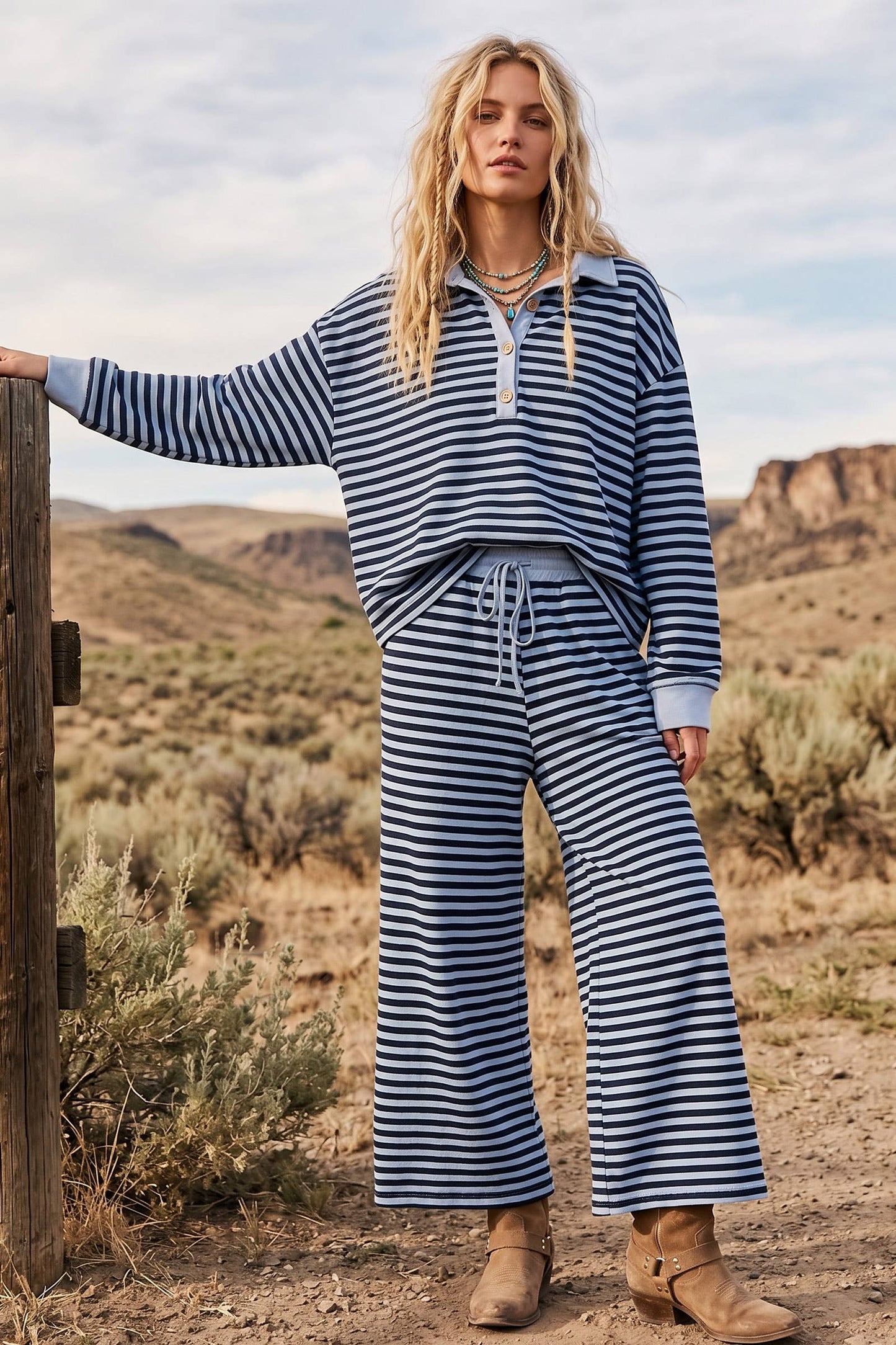 The Amanda Blue Striped Set