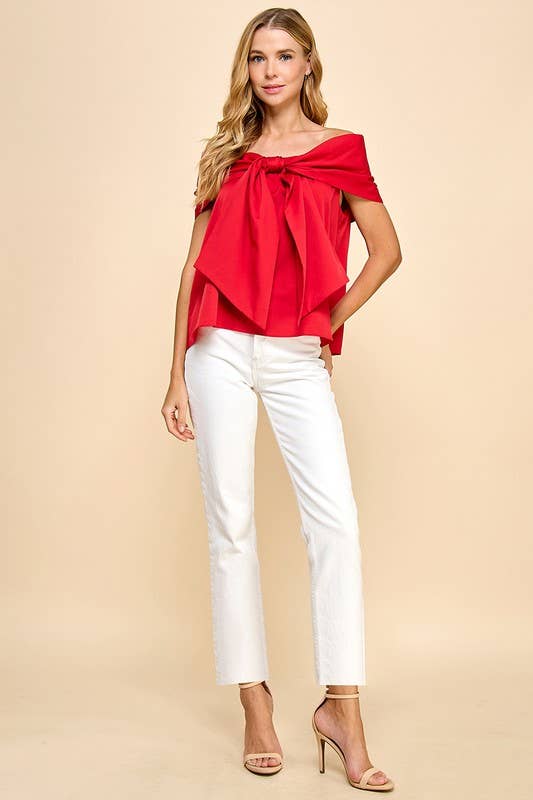 Bow Accented Off The Shoulder Top: Red