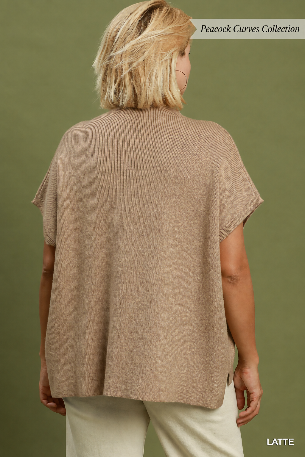 Back-view  mock neck sweater with short sleeves