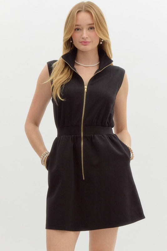 Ready for Anything Black Sleeveless zip-up Dress