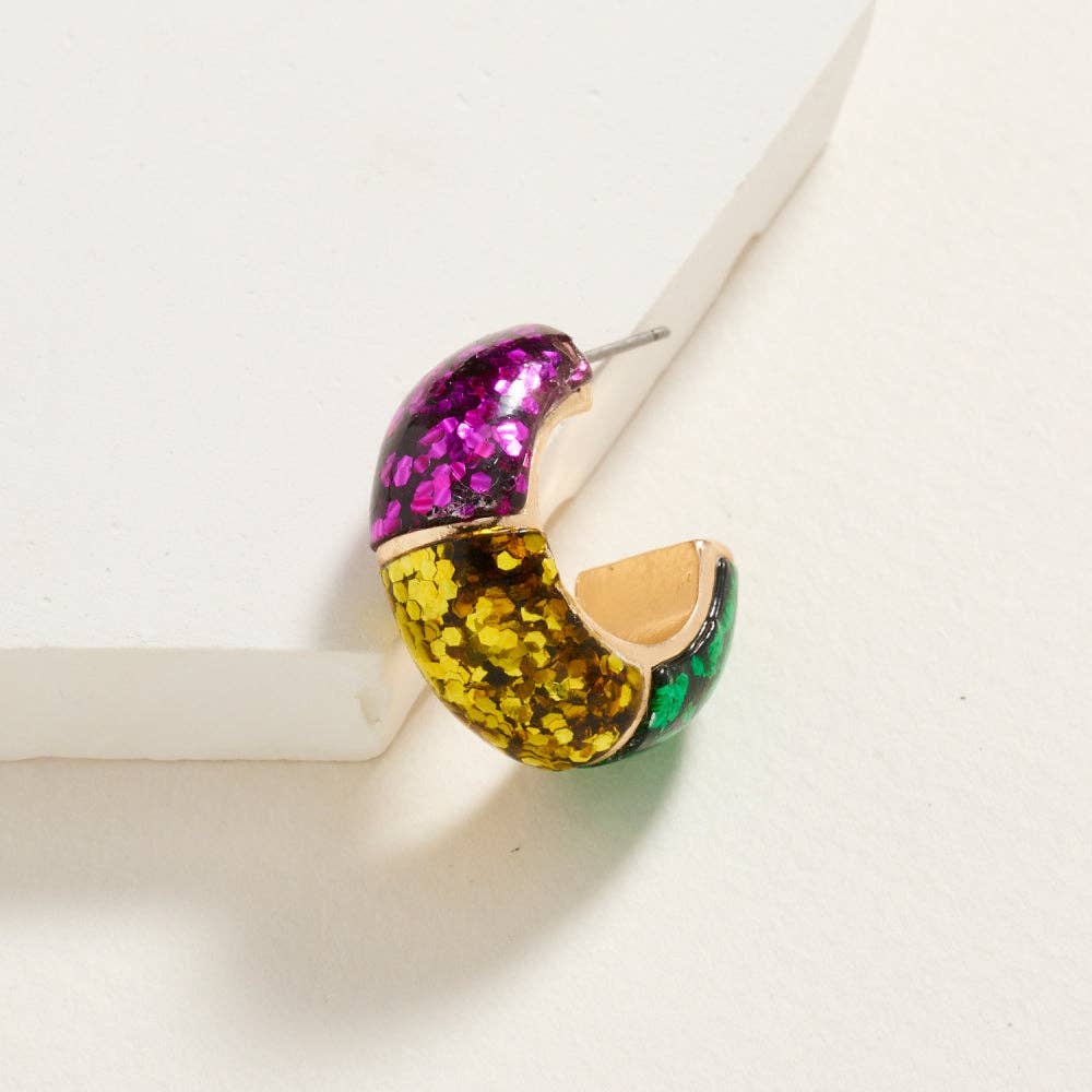 Mardi Gras Sequin Glitter Post Hoop Earrings