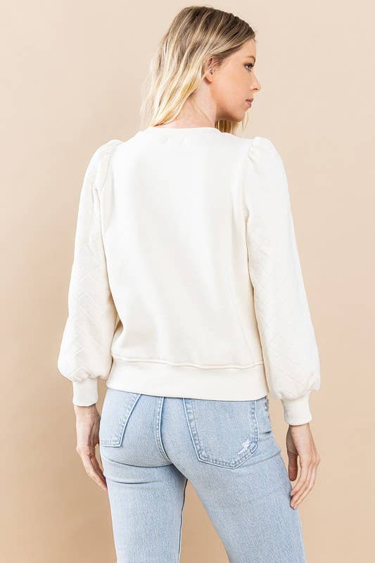 Puff Sleeve Sweatshirt:  CREAM