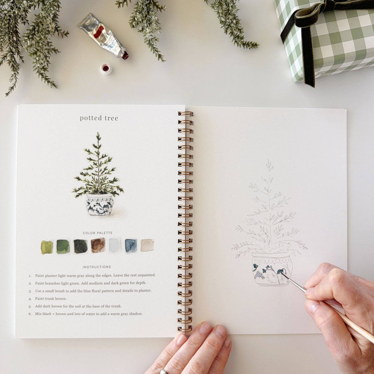 Christmas tree page with painted example